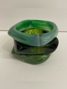 Trendy Retro Acrylic Bangle Bracelet Set Green Fashion Jewelry READ